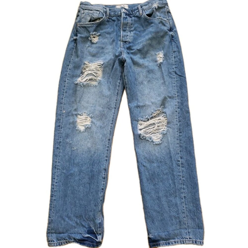 We the Free People Jeans Bren Boyfriend Distressed HIgh Rise Blue Sz 31